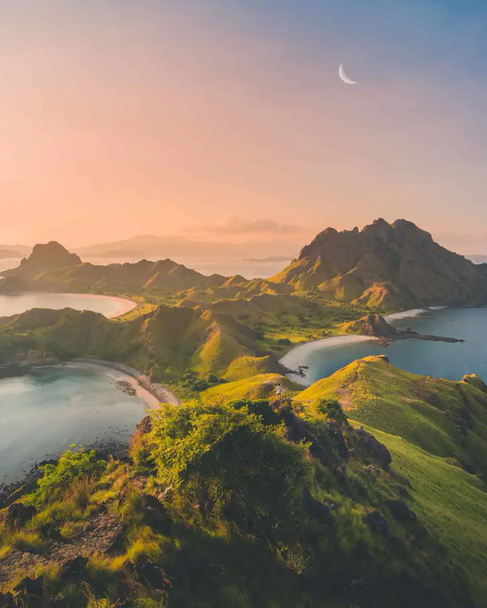 Padar Island's ridges and bays in Komodo National Park at sunrise